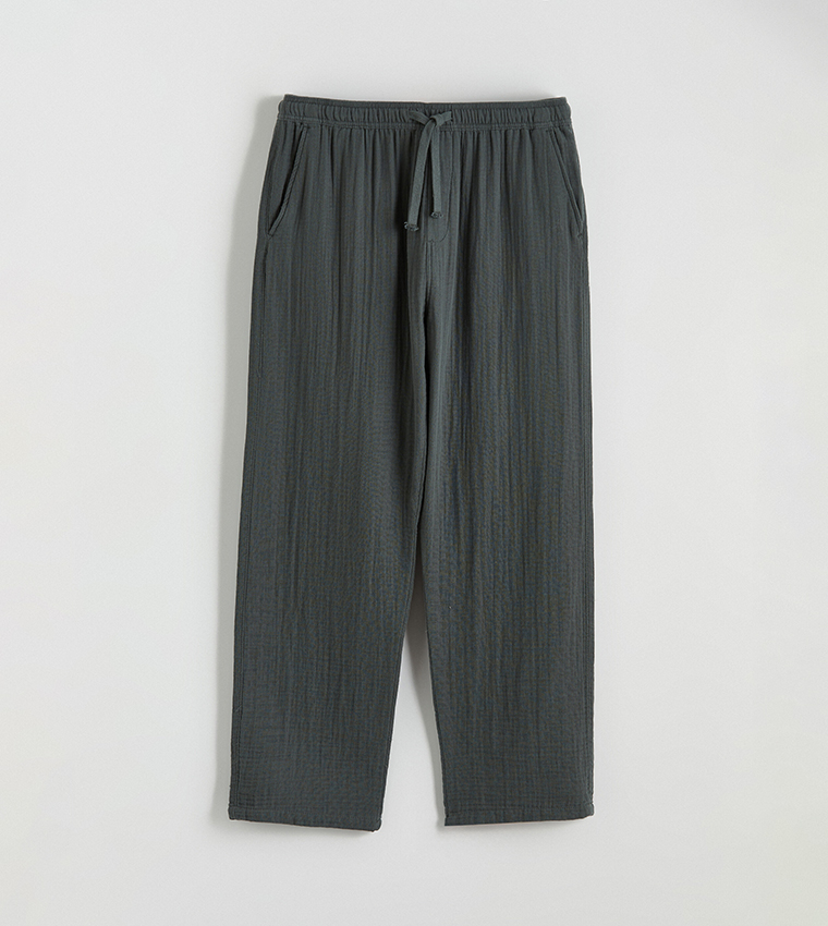 Textured Drawstring Waist Loose Fit Trousers