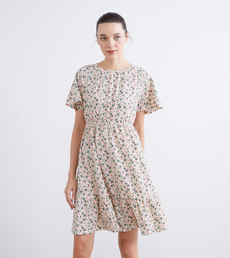 Floral Crew Neck Mini Dress