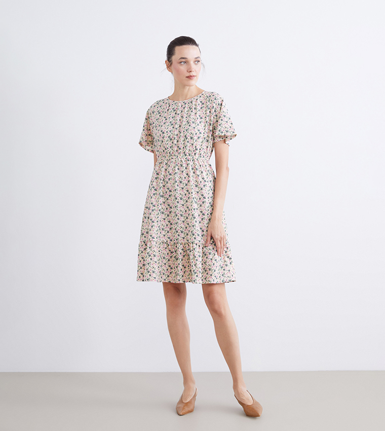 Floral Crew Neck Mini Dress