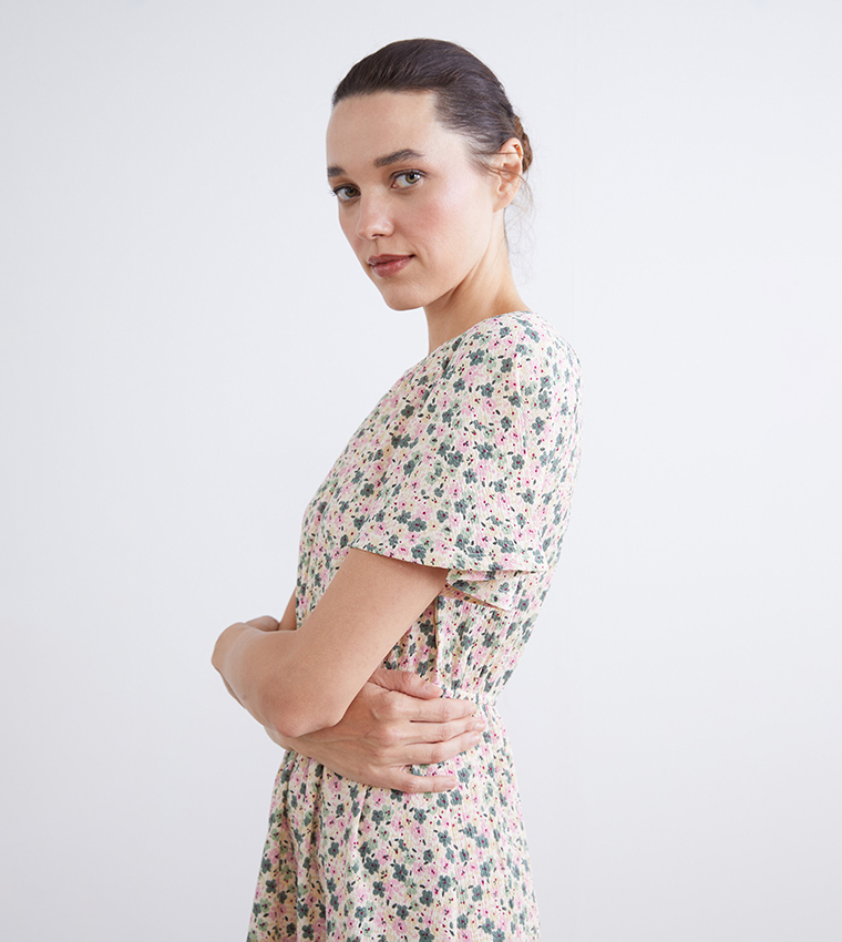 Floral Crew Neck Mini Dress