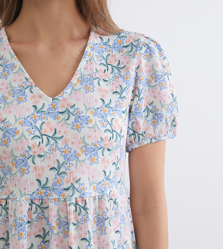 Floral Printed V-Neck Midi Dress