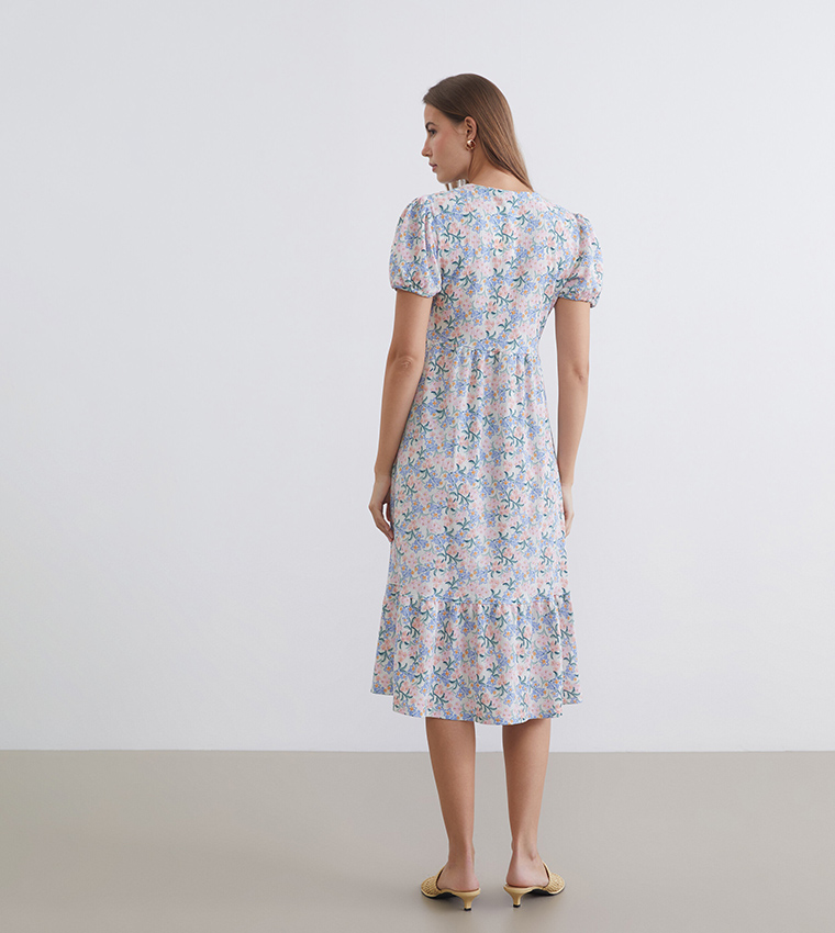 Floral Printed V-Neck Midi Dress