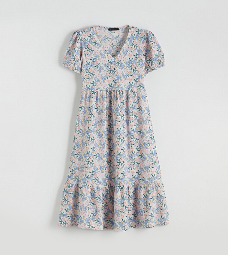 Floral Printed V-Neck Midi Dress