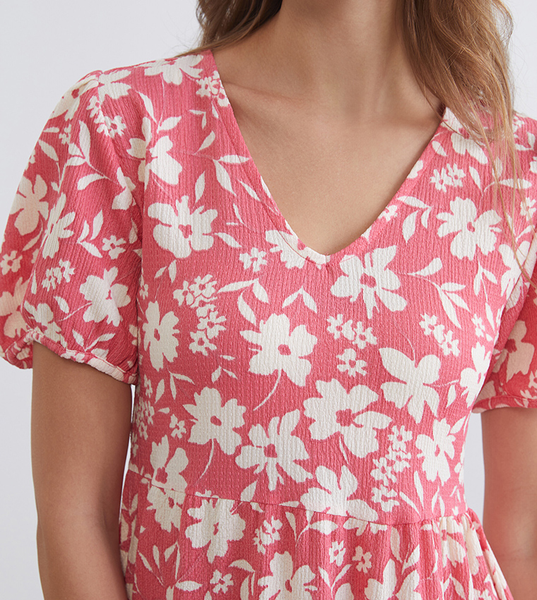 Floral Printed V-Neck Midi Dress