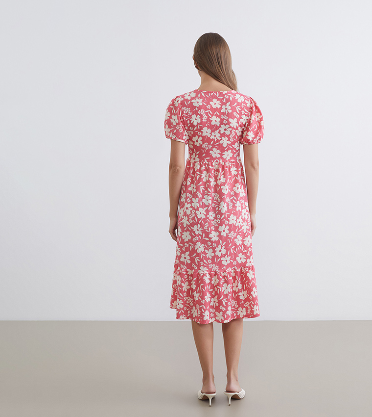 Floral Printed V-Neck Midi Dress