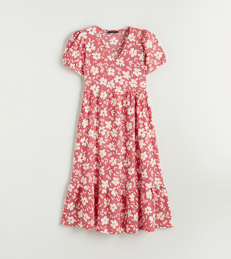 Floral Printed V-Neck Midi Dress