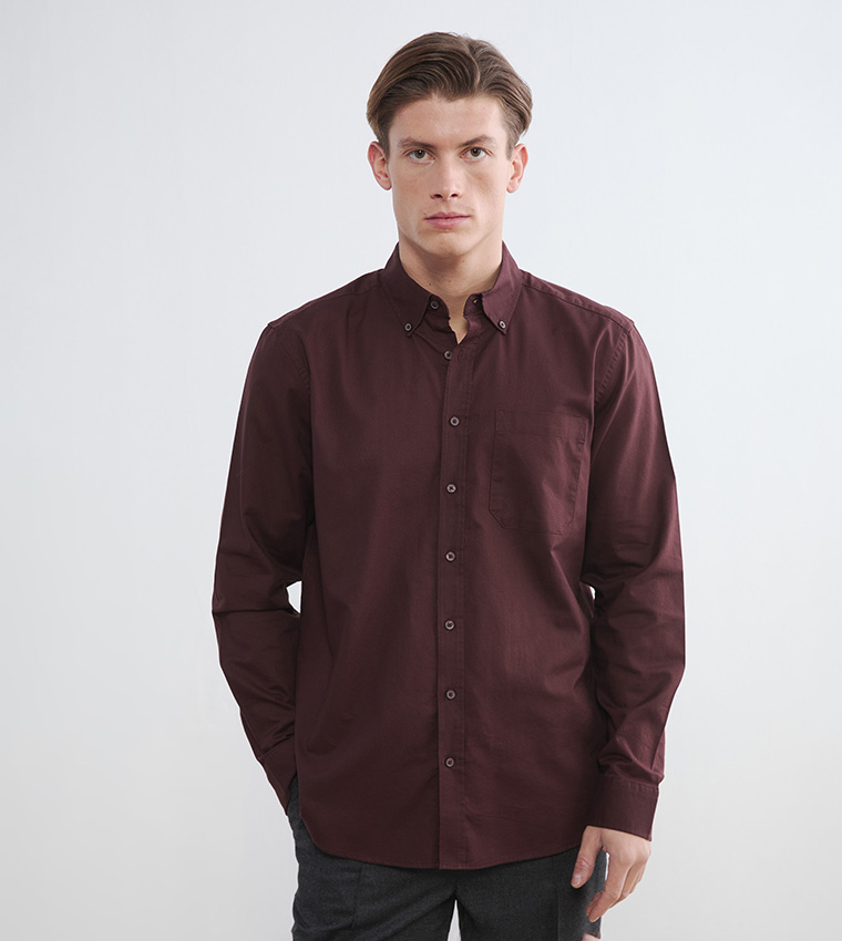 Solid Regular Fit Long Sleeves Oxford Shirt