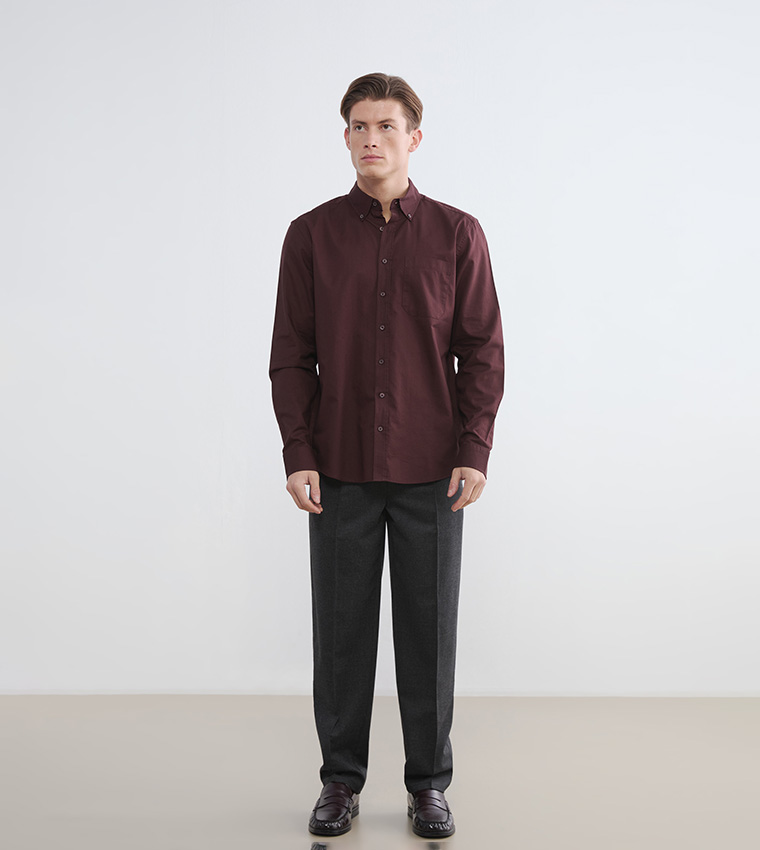 Solid Regular Fit Long Sleeves Oxford Shirt