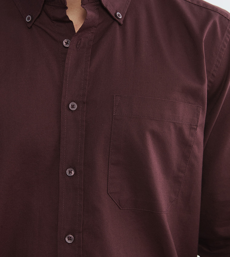 Solid Regular Fit Long Sleeves Oxford Shirt