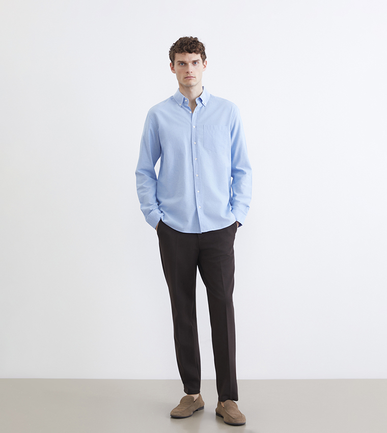 Solid Regular Fit Long Sleeves Oxford Shirt