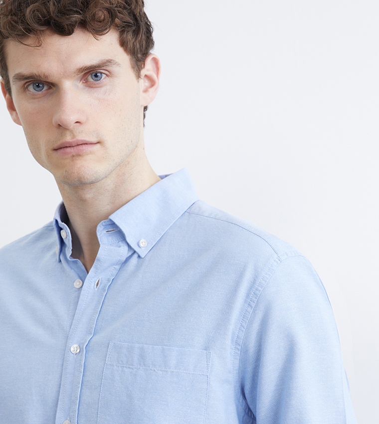 Solid Regular Fit Long Sleeves Oxford Shirt