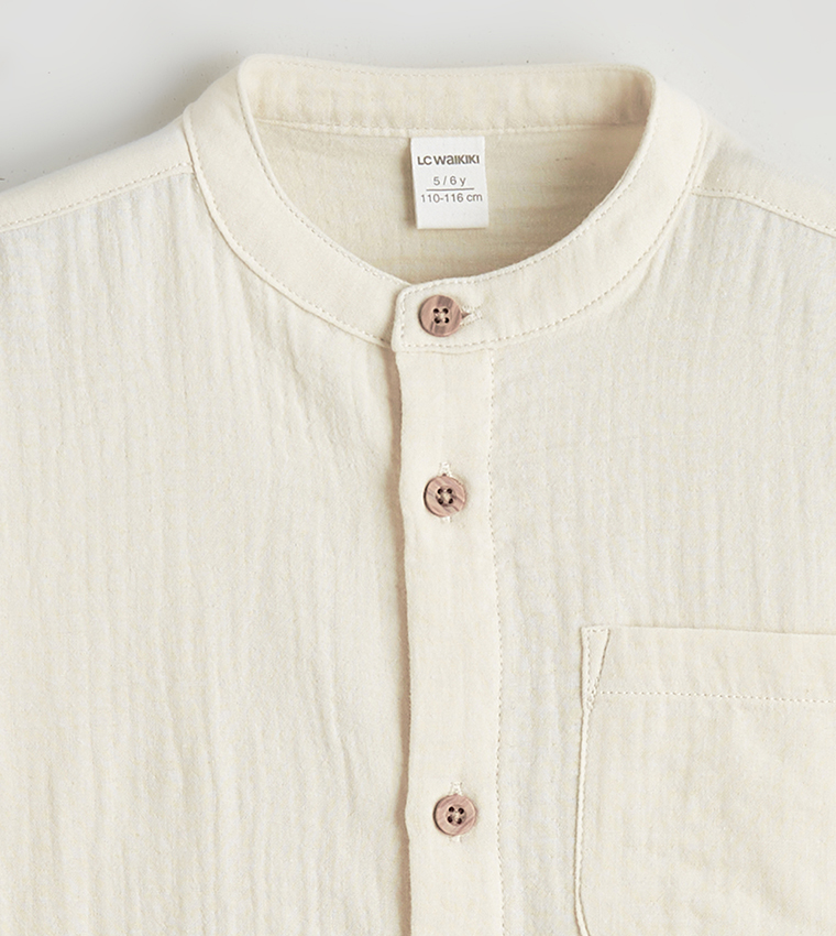 Textured Mandarin Collar Poplin Shirt