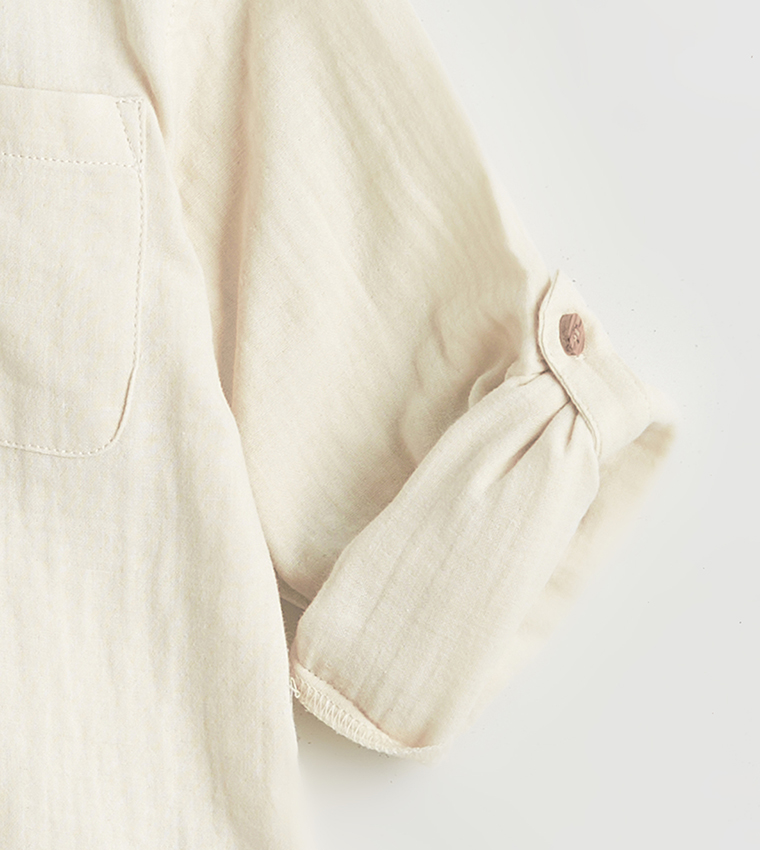 Textured Mandarin Collar Poplin Shirt
