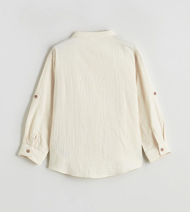 Textured Mandarin Collar Poplin Shirt
