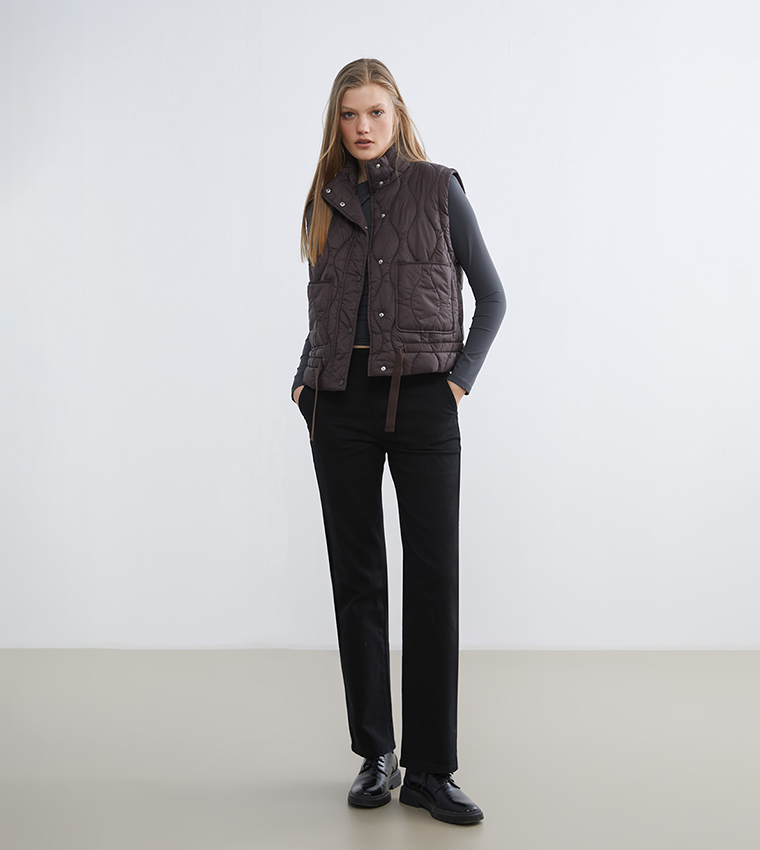 Stand-Up Collar Oversized Quilted Vest