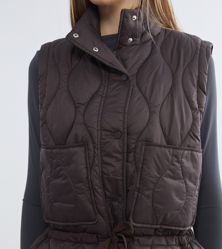 Stand-Up Collar Oversized Quilted Vest