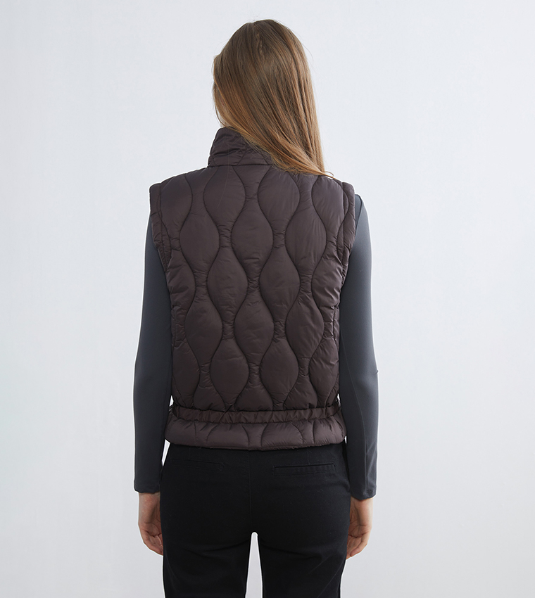 Stand-Up Collar Oversized Quilted Vest