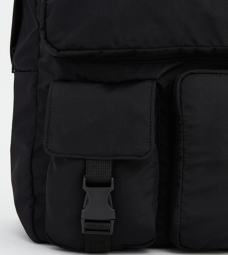 Solid Multi-Pocket Buckle Backpack