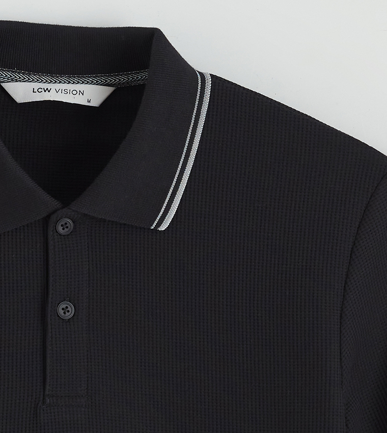 Textured Short Sleeves Polo T-Shirt