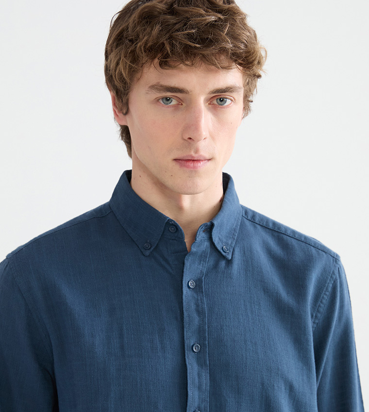Solid Button-Down Collar Regular Fit Shirt