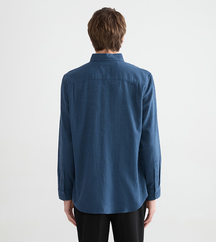 Solid Button-Down Collar Regular Fit Shirt