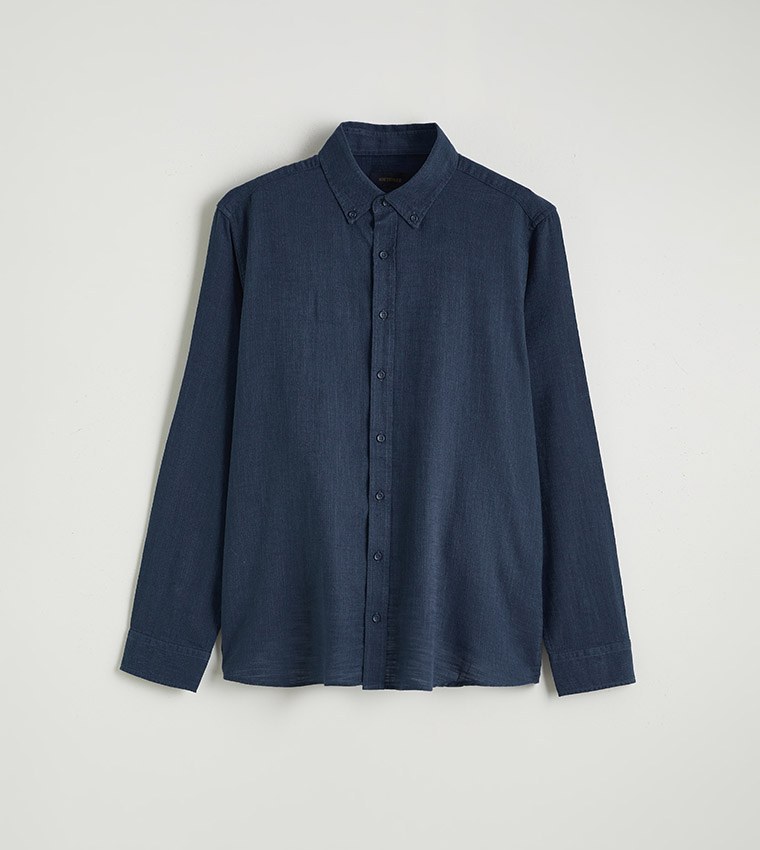 Solid Button-Down Collar Regular Fit Shirt