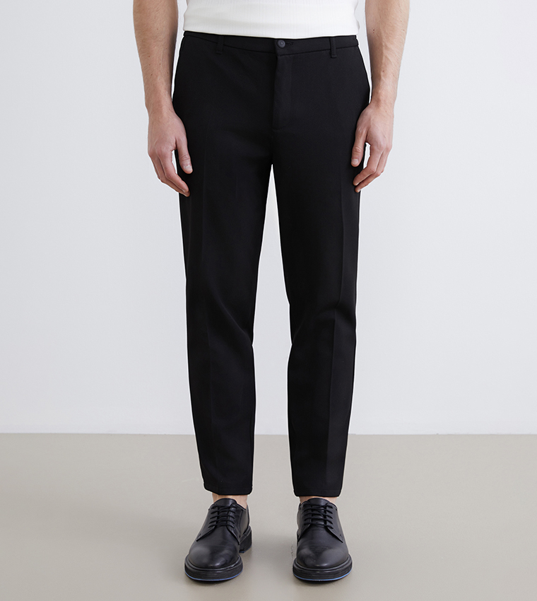 Solid Mid Rise Slim Fit Trousers