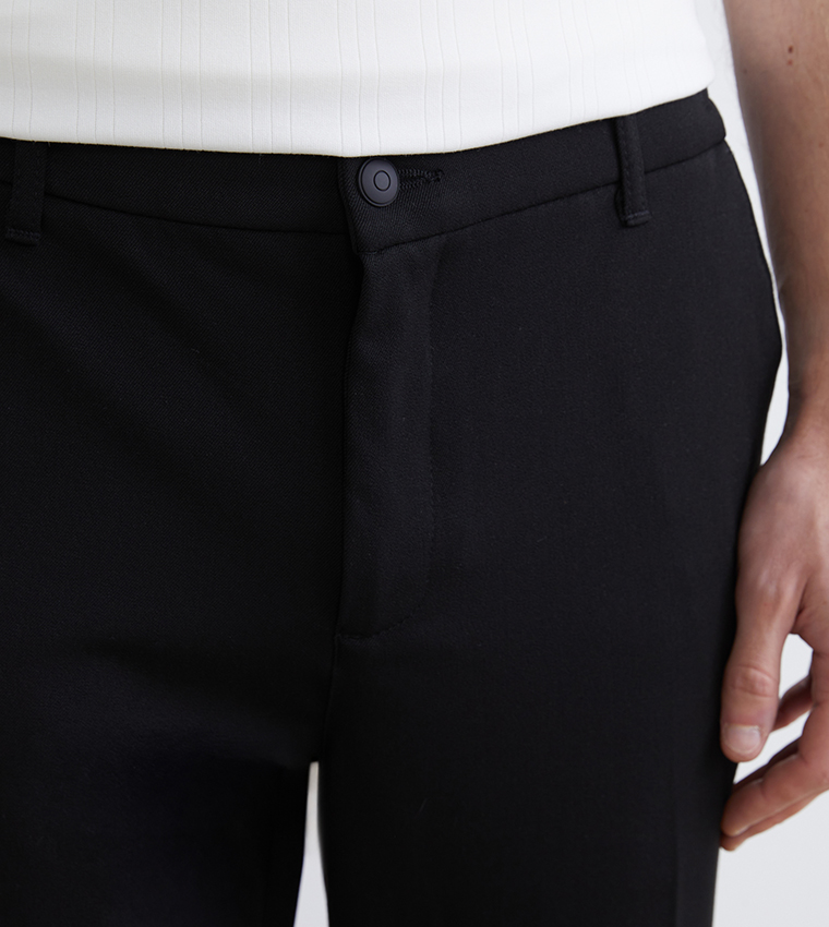 Solid Mid Rise Slim Fit Trousers