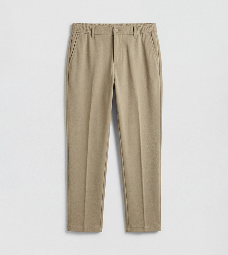 Solid Mid Rise Straight Fit Trousers