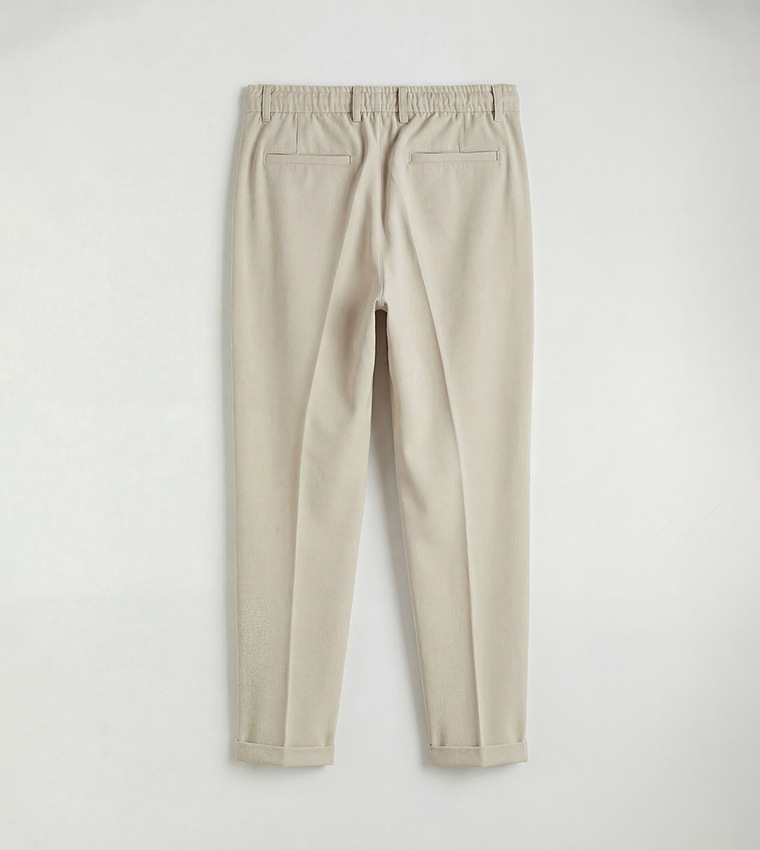 Solid Drawstring Waist Slim Fit Chinos