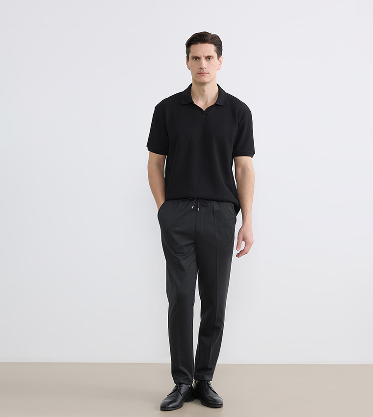 Drawstring Waist Slim Fit Trousers