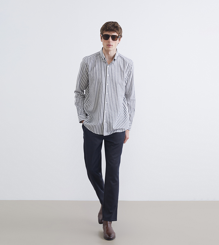 قميص رجالي كاجوال مخطط كم طويل 