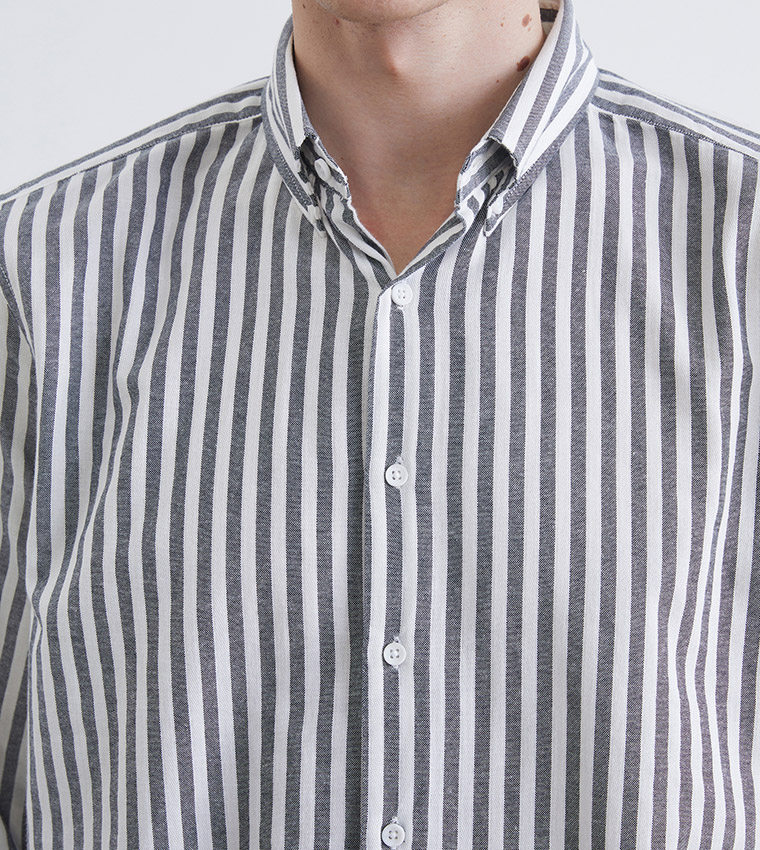 قميص رجالي كاجوال مخطط كم طويل 