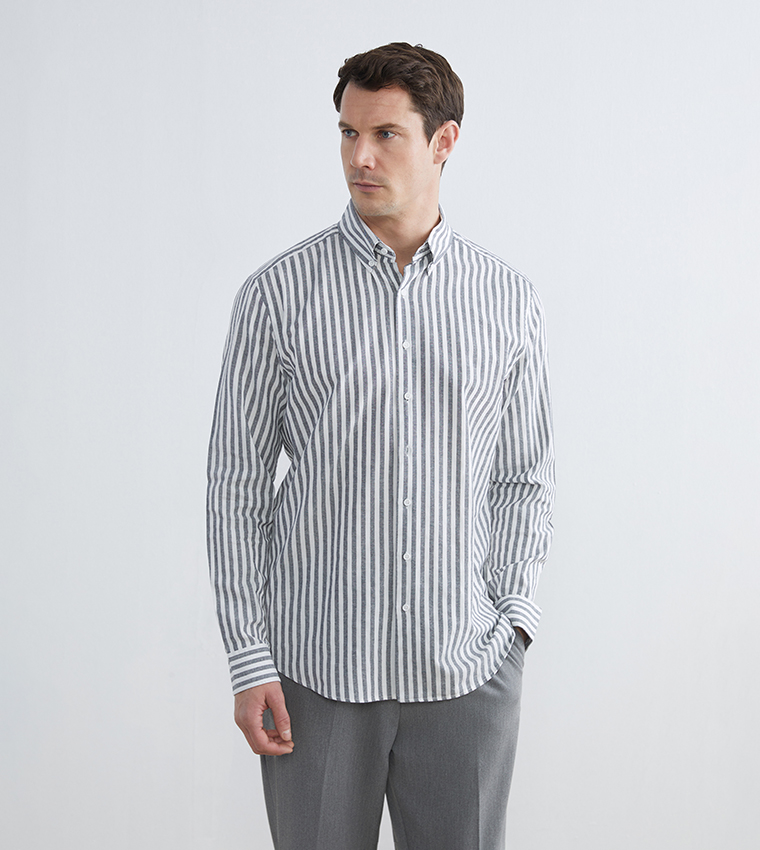 قميص رجالي كاجوال مخطط كم طويل 