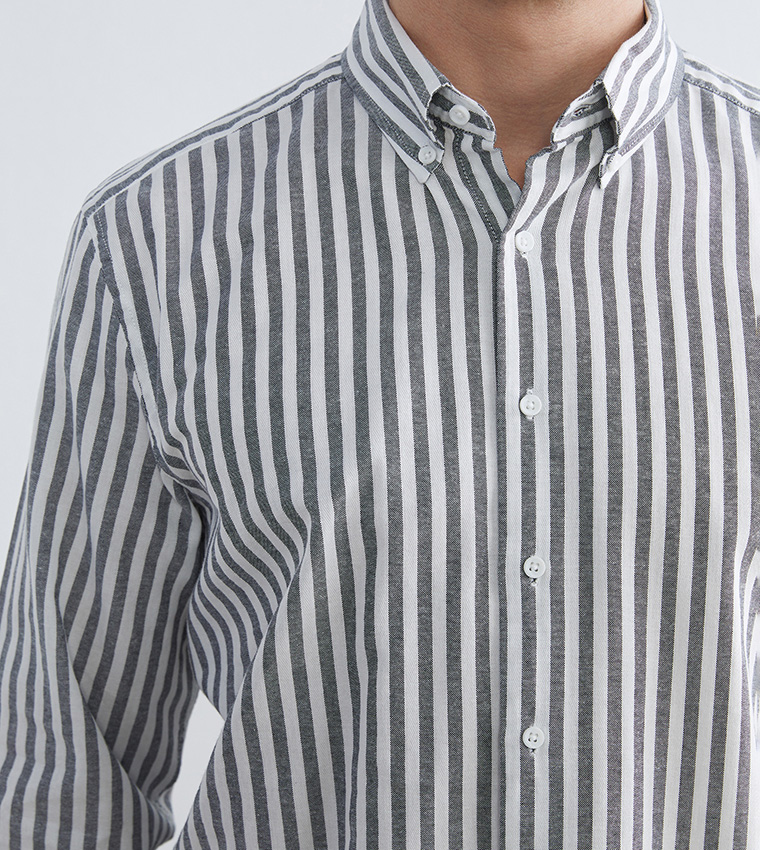 قميص رجالي كاجوال مخطط كم طويل 