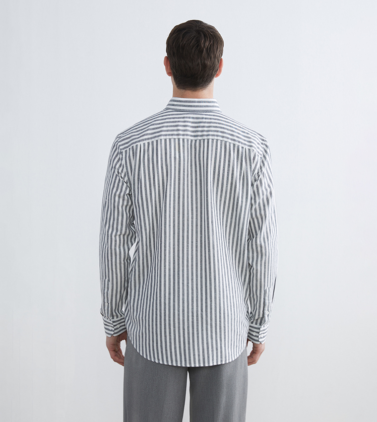 قميص رجالي كاجوال مخطط كم طويل 