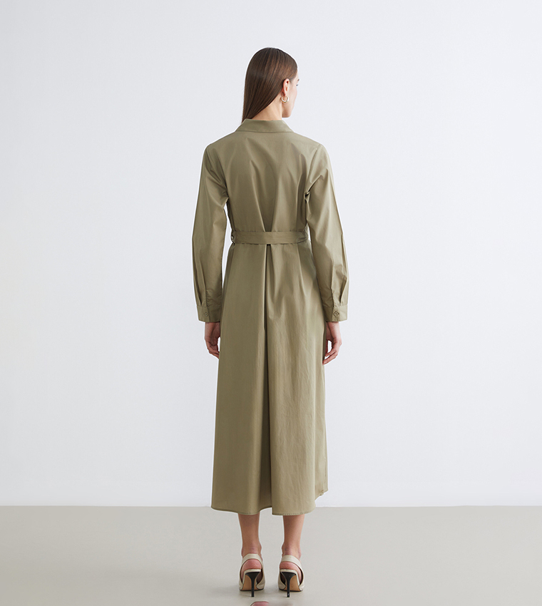 Belted Long Sleeves Shirt Dress