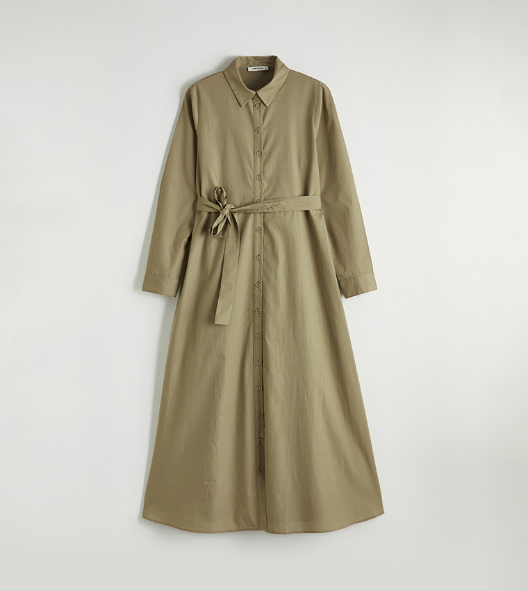 Belted Long Sleeves Shirt Dress