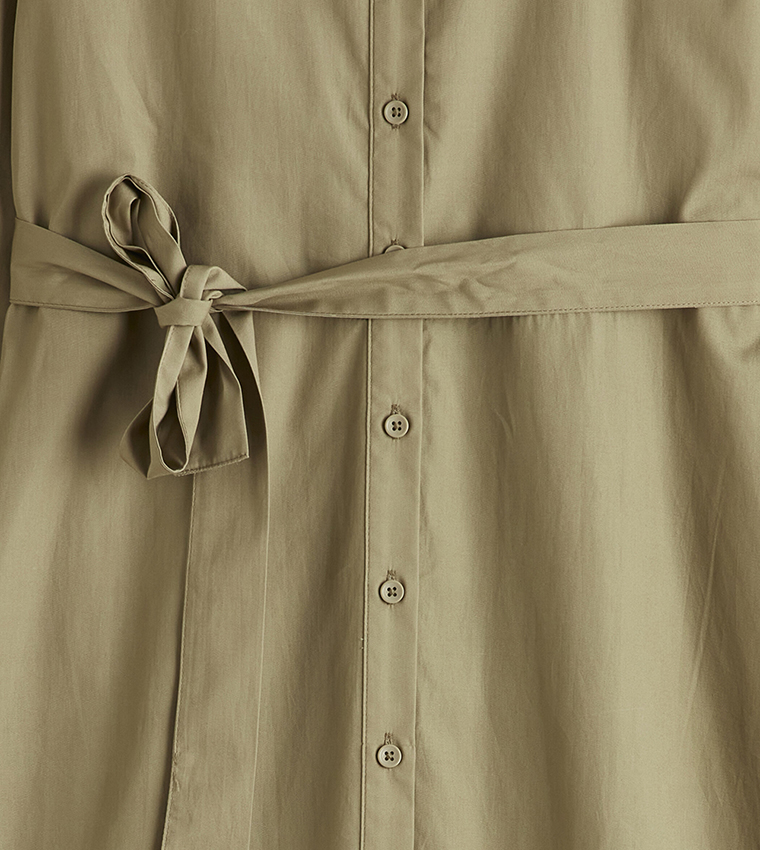 Belted Long Sleeves Shirt Dress