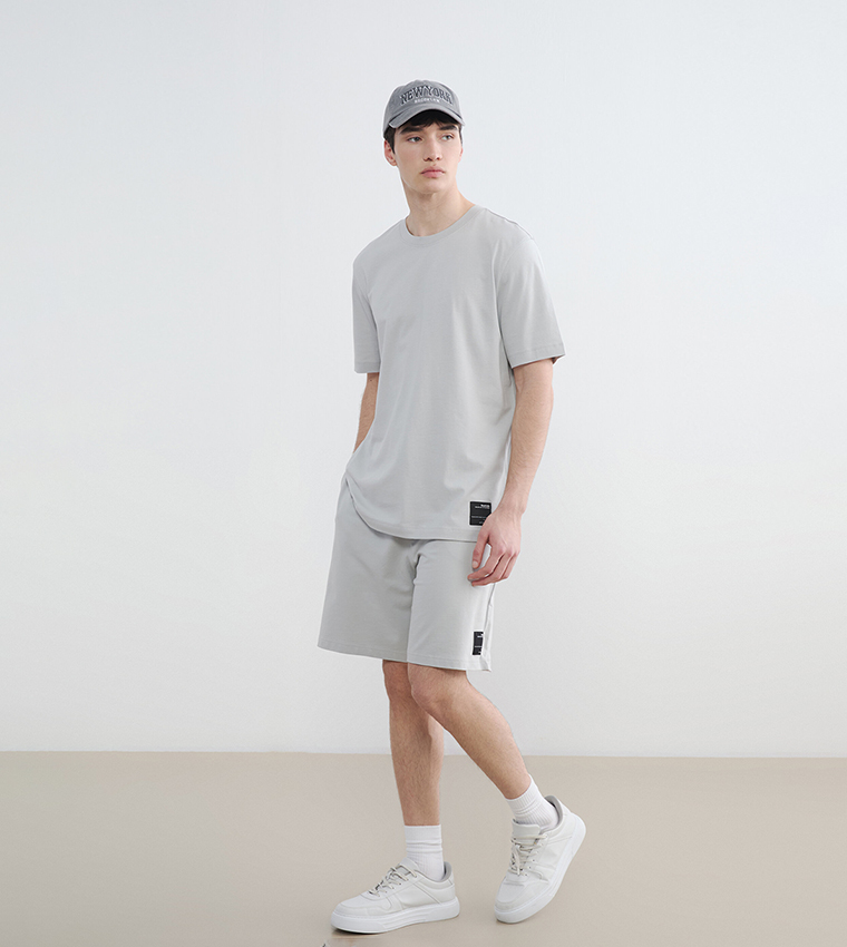 Label Detail Drawstring Waist Shorts