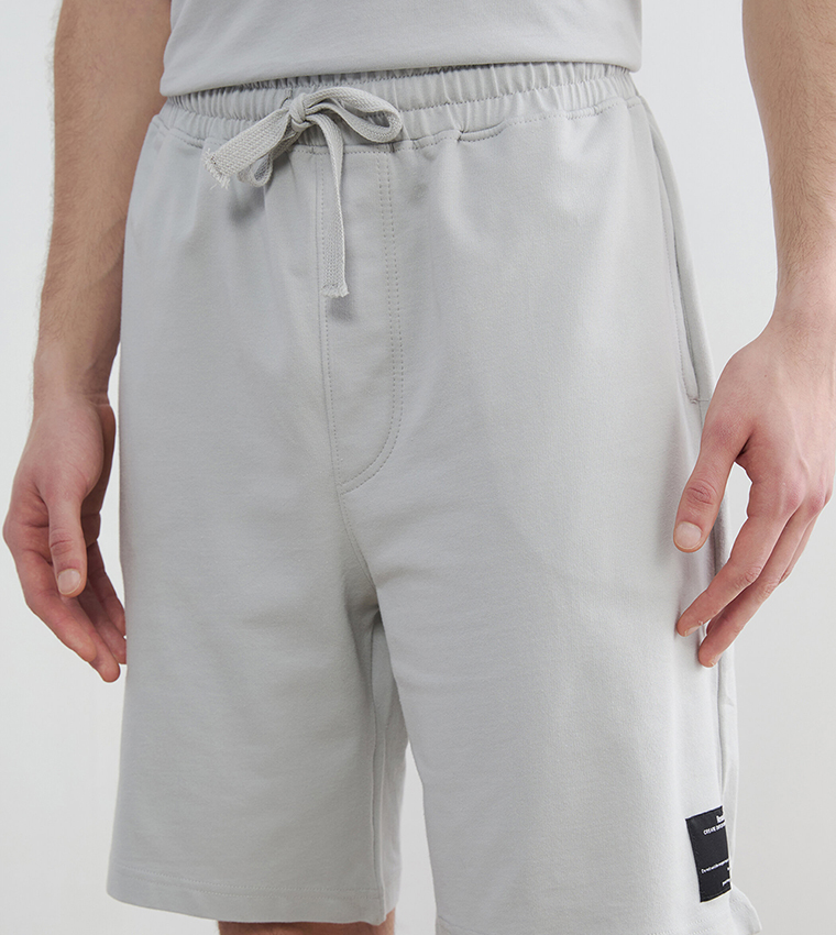 Label Detail Drawstring Waist Shorts