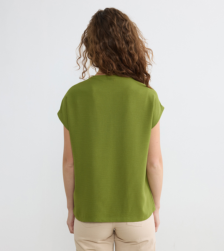 Solid Short Sleeves Woven Top