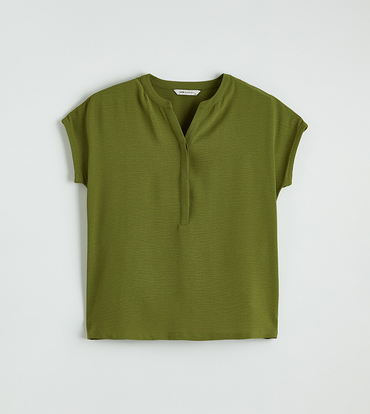 Solid Short Sleeves Woven Top