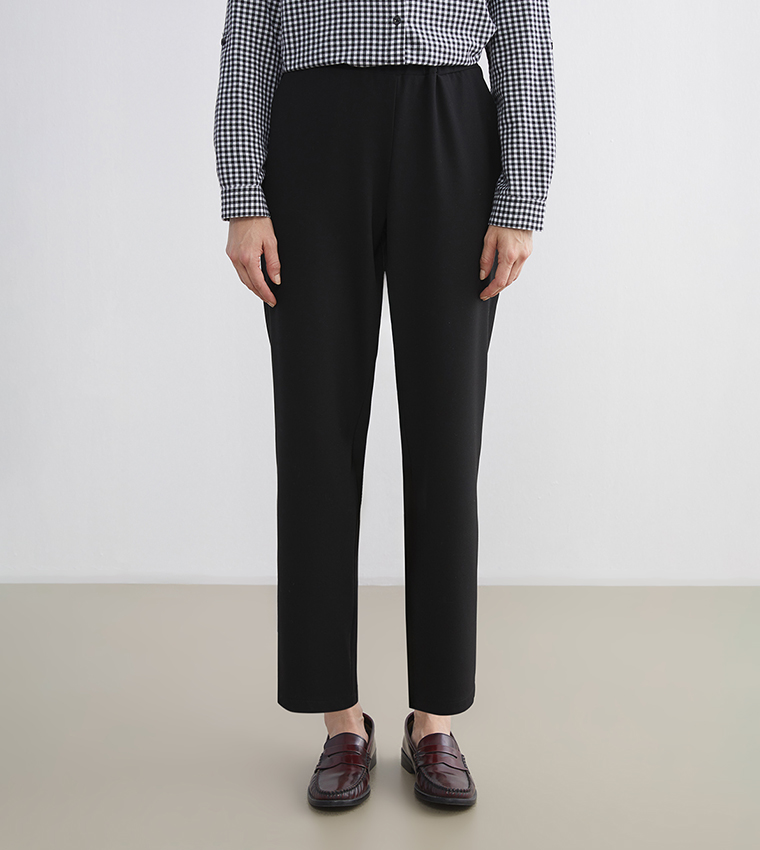 Solid Elastic Waist Trousers