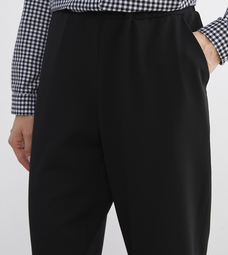Solid Elastic Waist Trousers