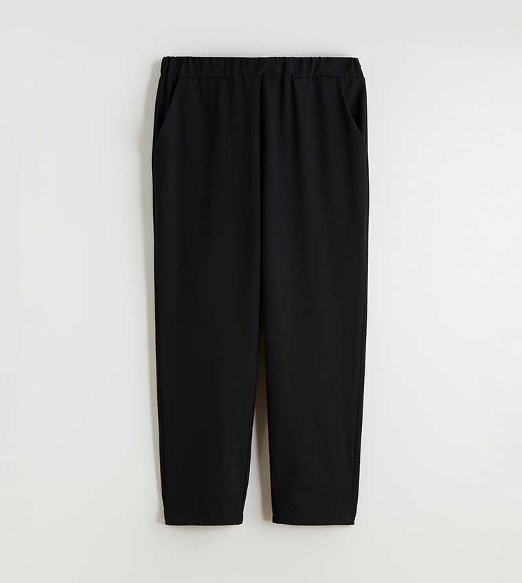 Solid Elastic Waist Trousers