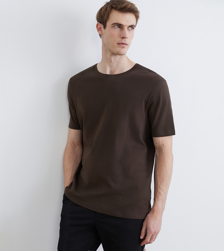 تيشيرت رجالي كاجوال سادة كم قصير 