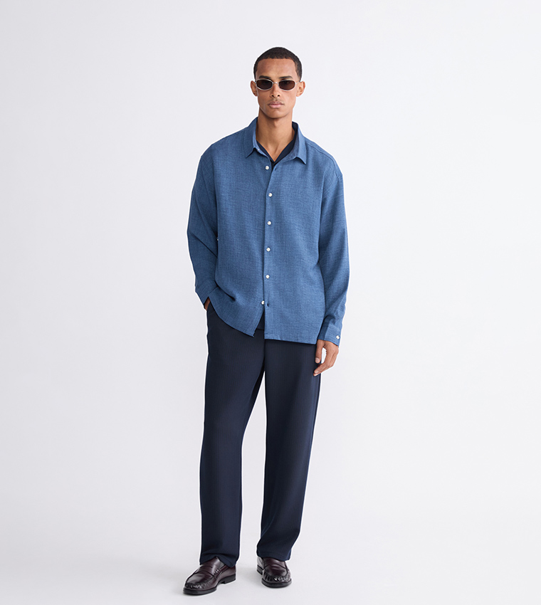 Solid Relaxed Fit Long Sleeves Shirt