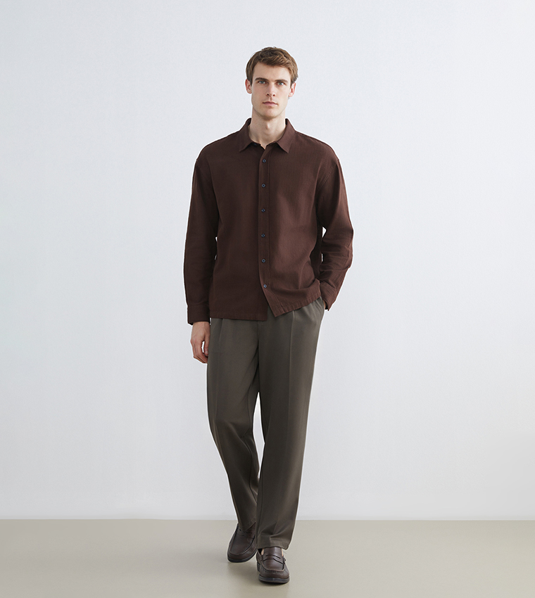 Textured Long Sleeves Relaxed Fit Shirt