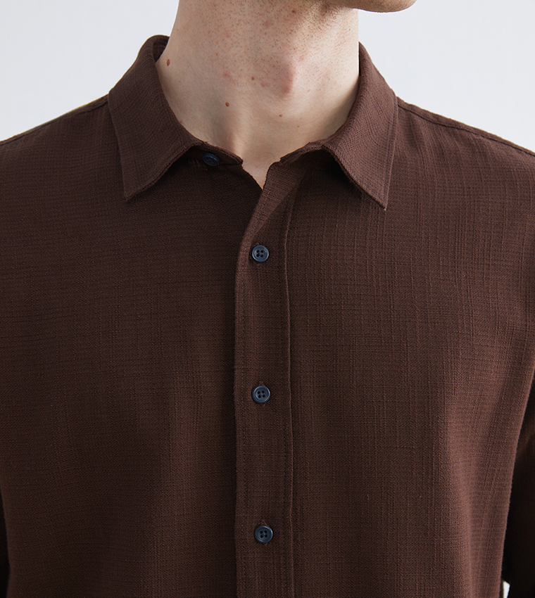 Textured Long Sleeves Relaxed Fit Shirt